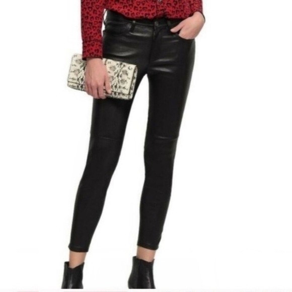 Current Elliott Leather Skinny Lambskin black and red Pants size 25 - Picture 1 of 12